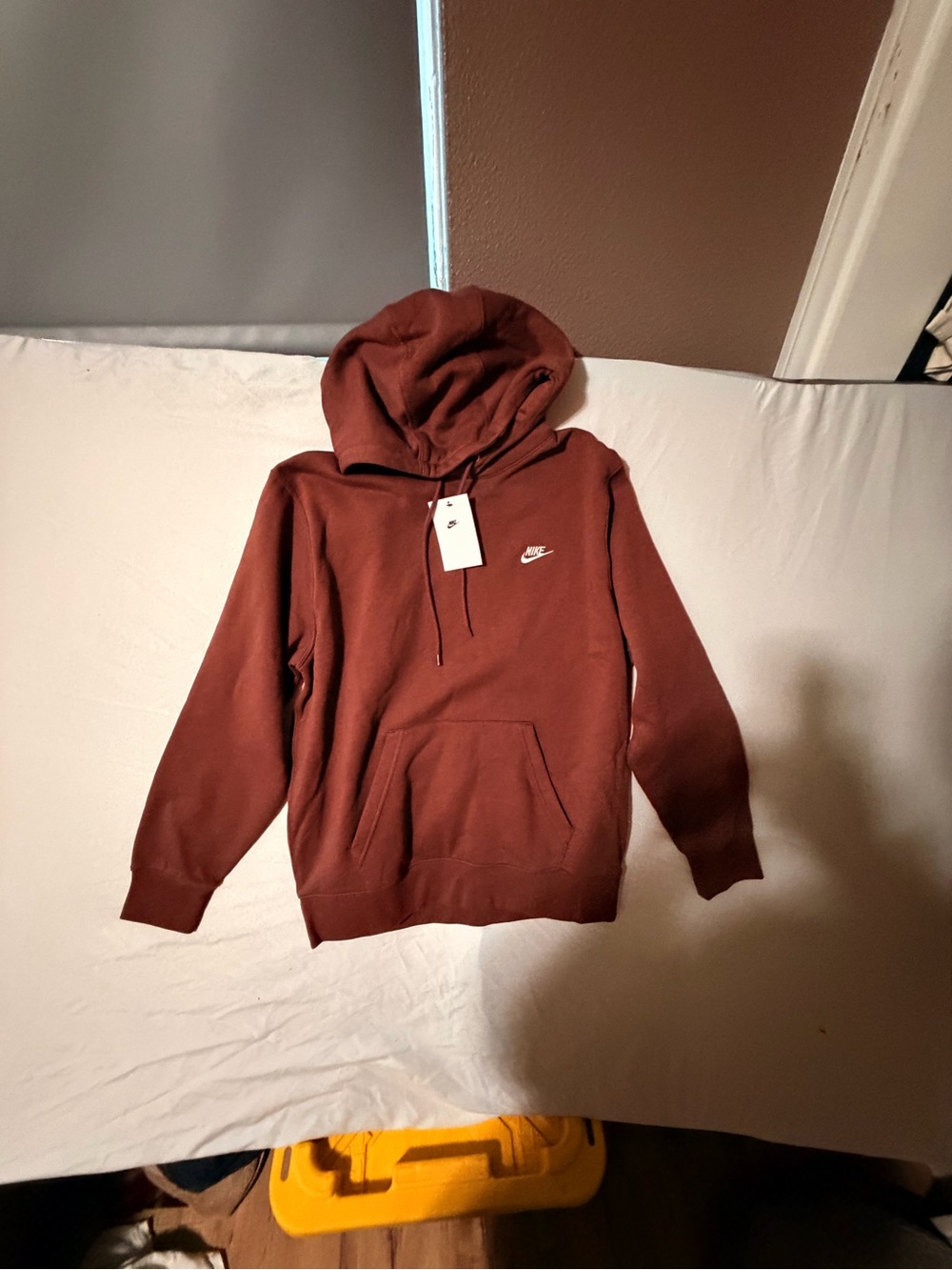 Nike Men's Rust Brown Pullover Hoodie with White Swoosh